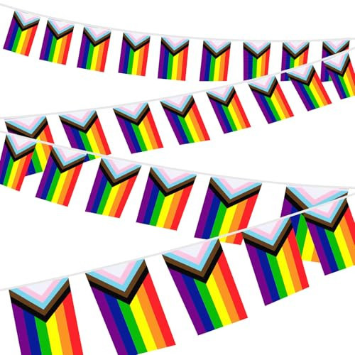 NOVWANG 4 Set Progress Pride Flag Banner, Rainbow Flags Banner String Gay Pride Flag LGBT Flags Banner String 105ft / 100 Flags LGBT Rainbow Decoration Rainbow Party Supplies | Amazon (US)