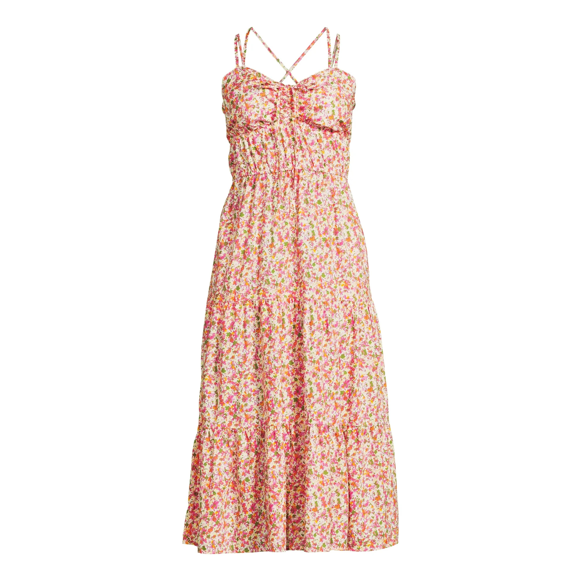 Time and Tru Women's Cross Back Dress with Tiered Skirt, Sizes XS-XXXL - Walmart.com | Walmart (US)