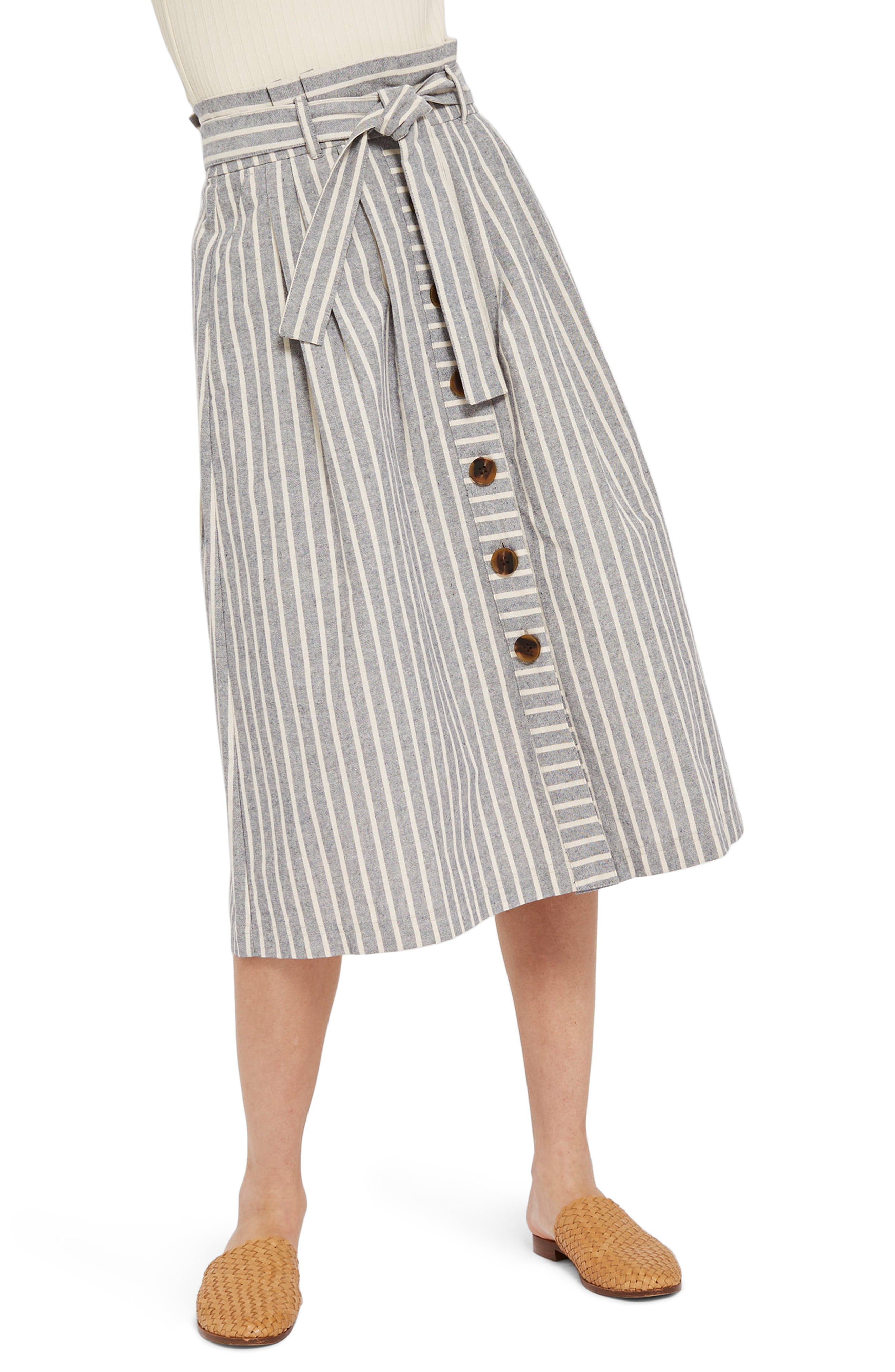 Stripe Tie Waist Midi Skirt | Nordstrom
