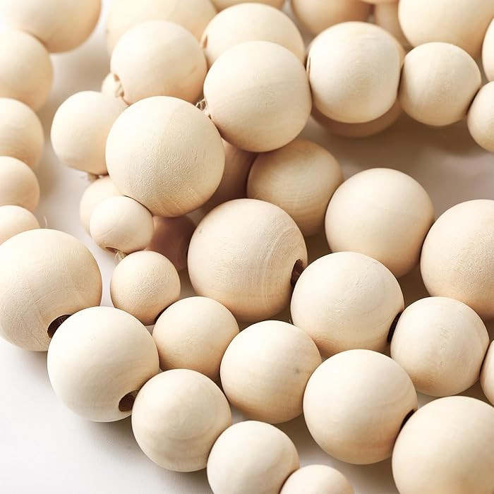 Geetery 2 Pcs 18 Feet Boho Christmas Wood Beads Garland Farmhouse Vintage Wooden Beads Round Craf... | Amazon (US)