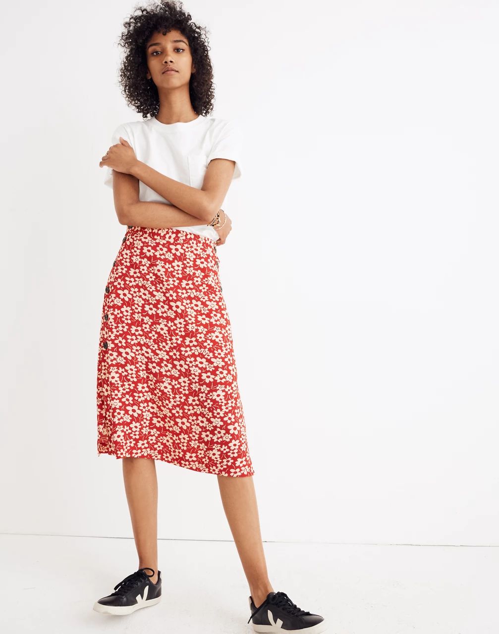 Side-Button Skirt in Full Bloom | Madewell