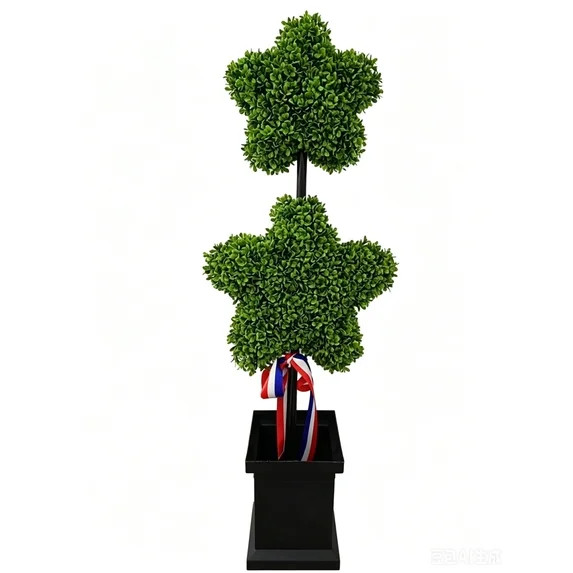 4th of July Star Shaped Artificial Topiary, UV Resistant Boxwood Potted Plant, Two-Star Fake Tree... | Walmart (US)