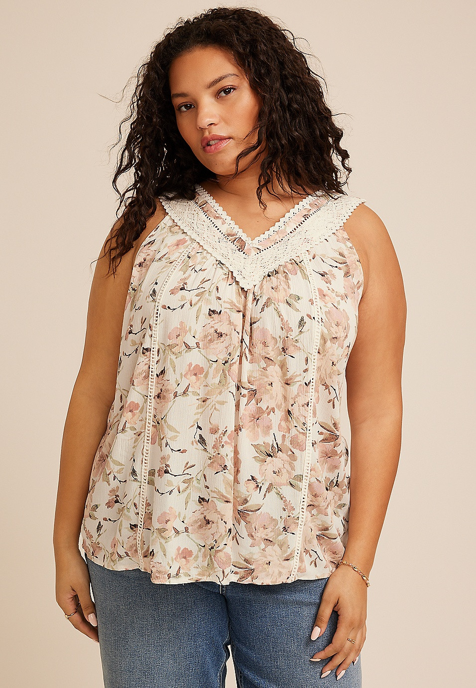 Plus Size Floral Crochet V Neck Tank Top | Maurices