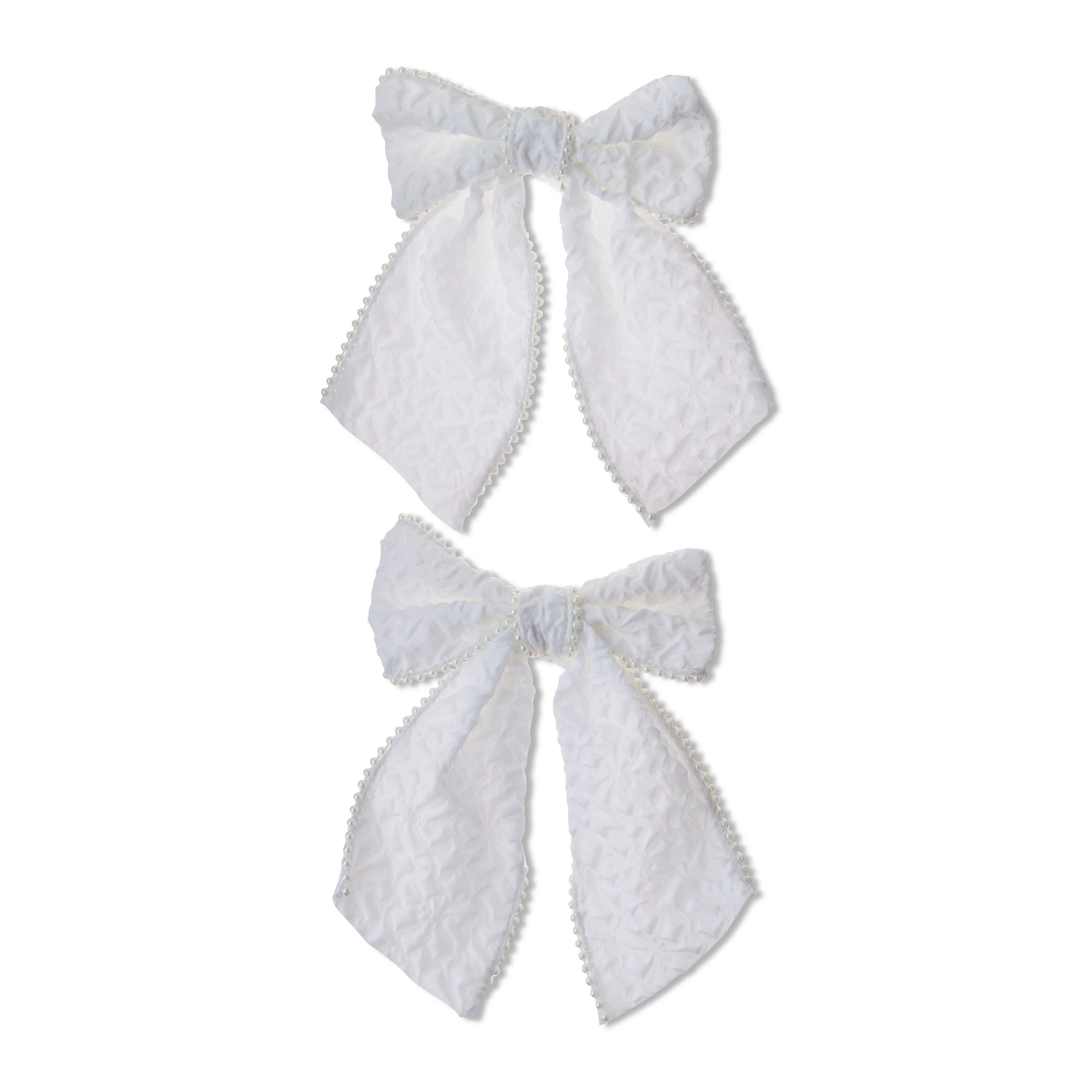 White Beaded Decorative Christmas Bows, 4" x 6", 2 Count, by My Texas House - Walmart.com | Walmart (US)