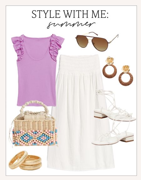 The prettiest summer outfit idea! 

#summerstyle

Summer outfit idea. White gauze maxi skirt. Purple ruffle sleeve tank top. Colorful summer outfit idea  

#LTKFindsUnder100 #LTKSeasonal #LTKStyleTip
