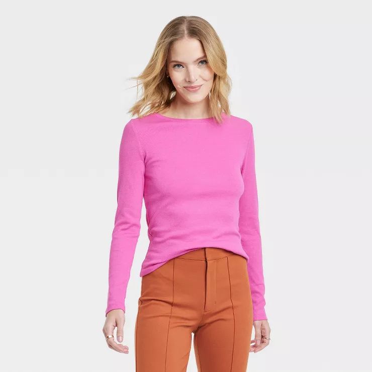 Women's Long Sleeve Ribbed T-Shirt - A New Day™ | Target