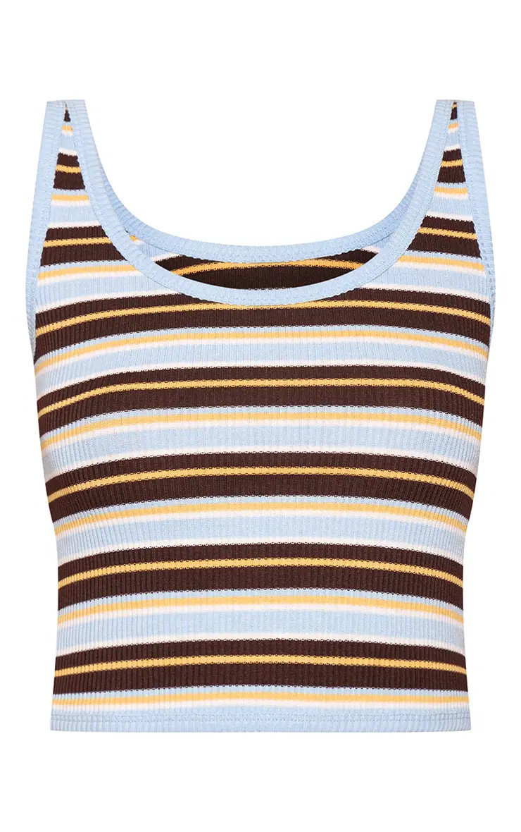 Blue Stripe Jersey Rib Scoop Neck Vest | PrettyLittleThing UK