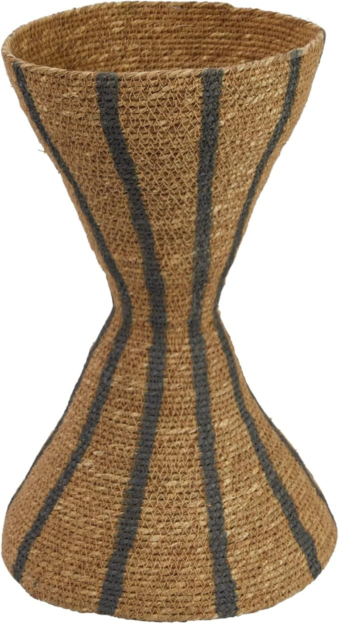 Bloomingville Hand-Woven Seagrass Hour Glass Shape Vase with Stripes, Natural & Black | Amazon (US)