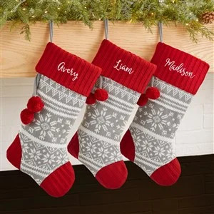 Knit Snowflake Personalized Christmas Stockings - Red | Personalization Mall