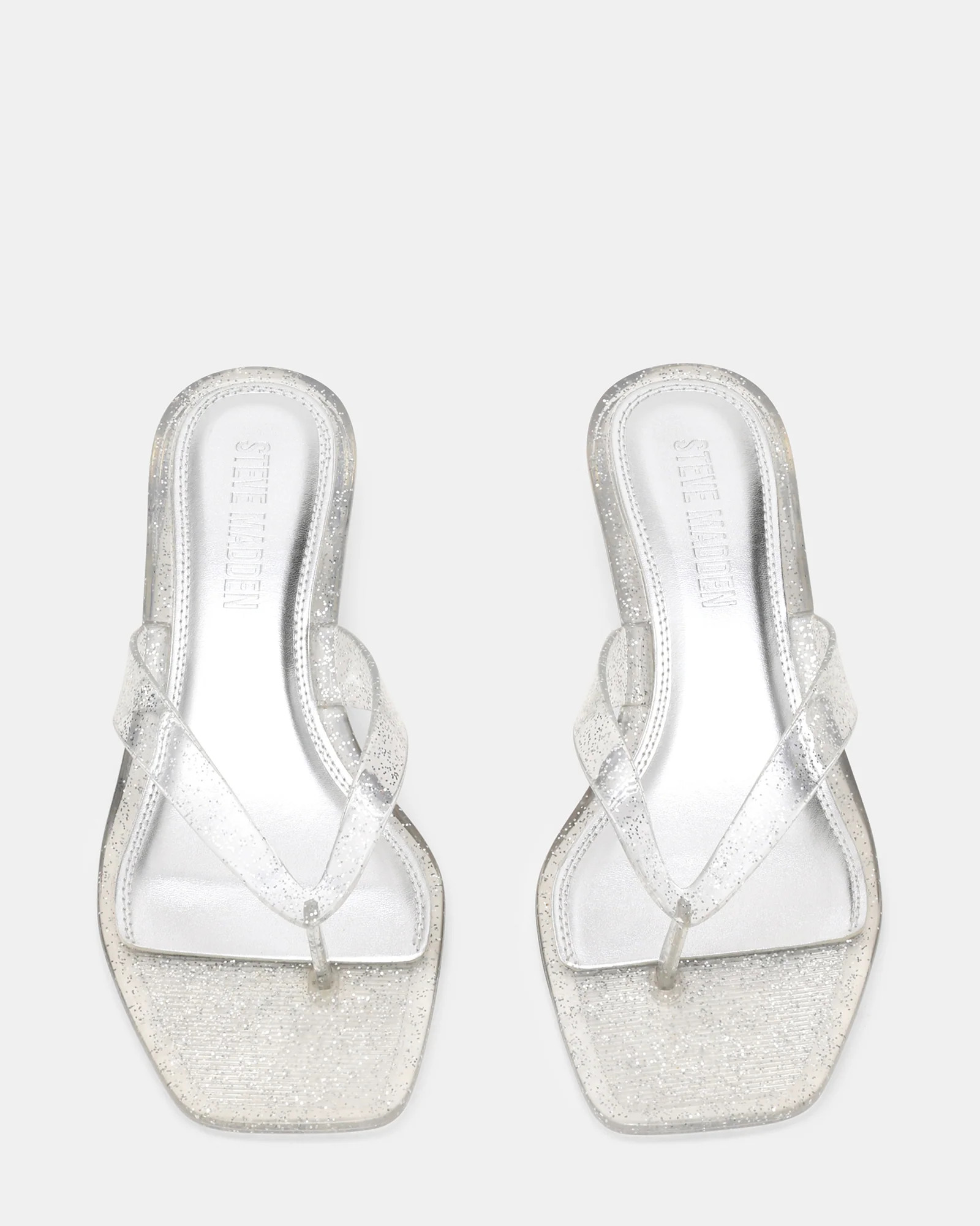 TRACIE Jelly Silver Glitter Thong Strap Women's Kitten Heel | Steve Madden (US)