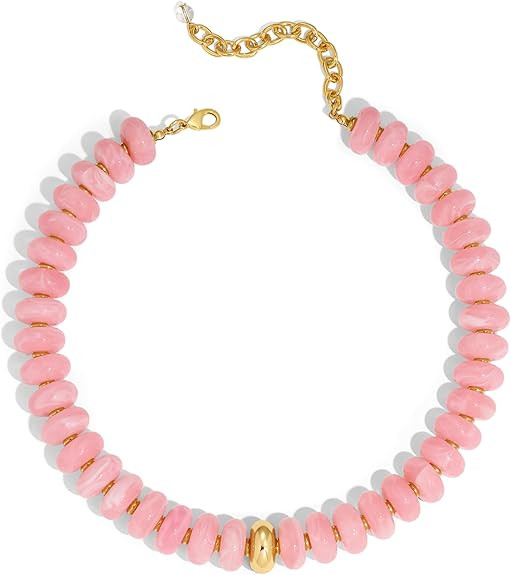 Resin Bead Necklace, Summer Fashion Statement Boho Beaded Chunky Necklace for Women, Adjustable L... | Amazon (US)