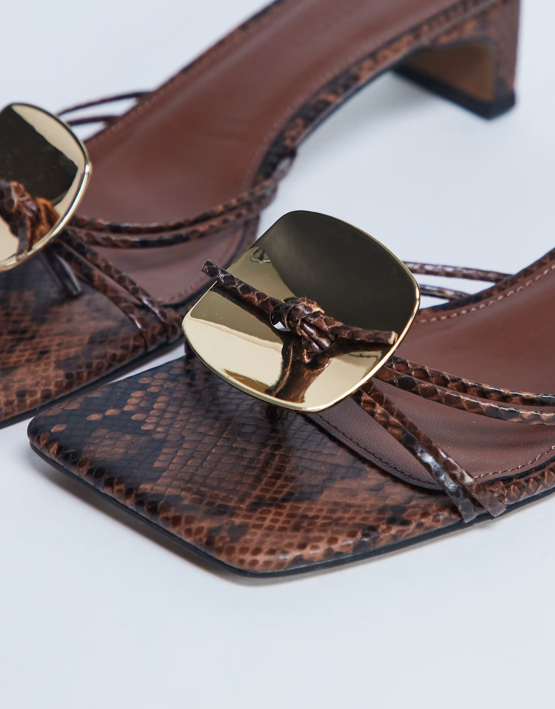 Topshop Ilaria kitten heeled sandal with metal trim in snake | ASOS | ASOS (Global)