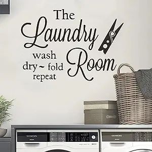 Laundry Room Stickers Art Quotes Words Removable Wall Decor Design Wash Dry Fold and Repeat for L... | Amazon (US)