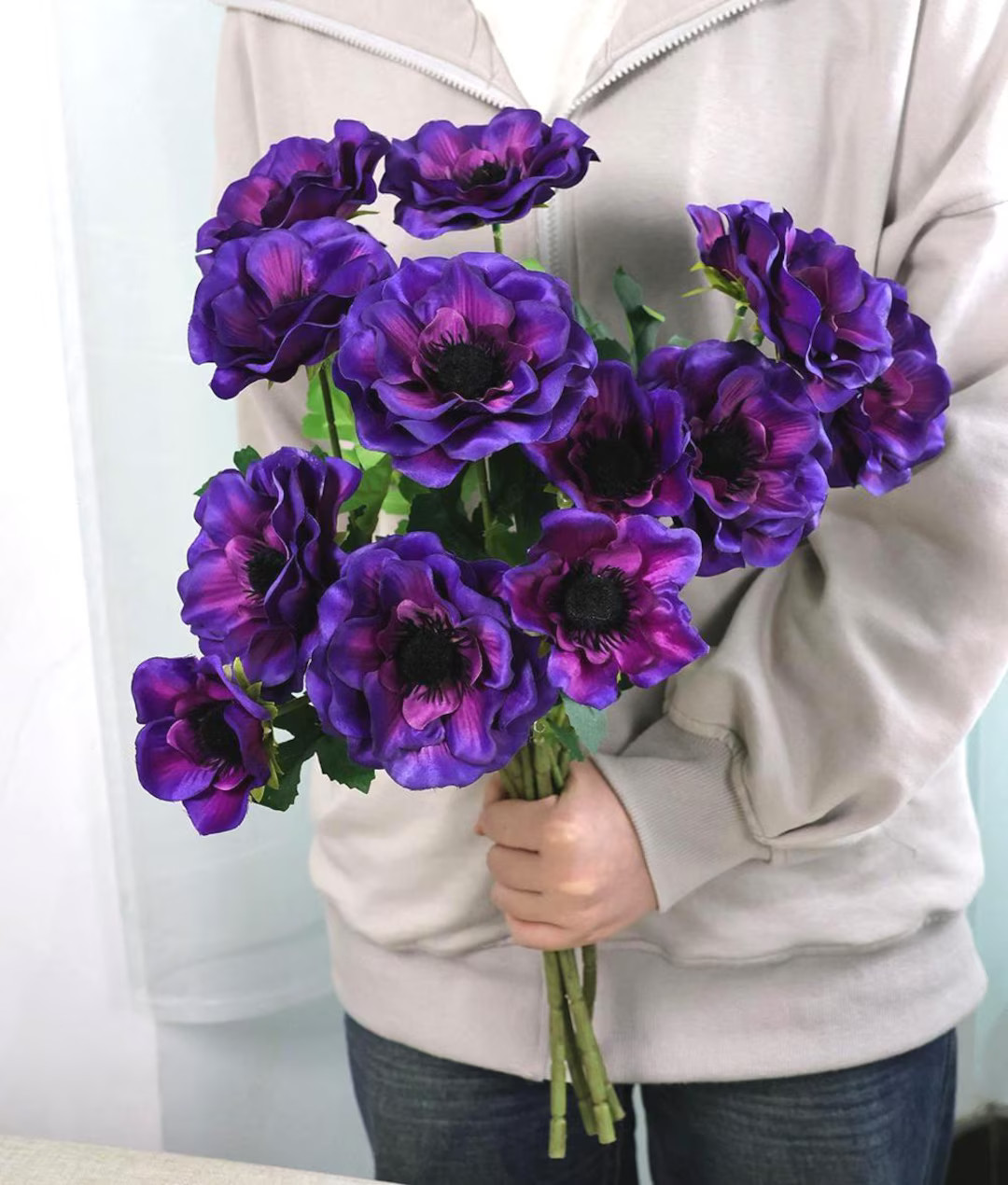 Faux 3 Head Anemone Flowers, Artificial purple  Flowers, Flower Arrangements, Real Touch Flowers,... | Etsy (US)