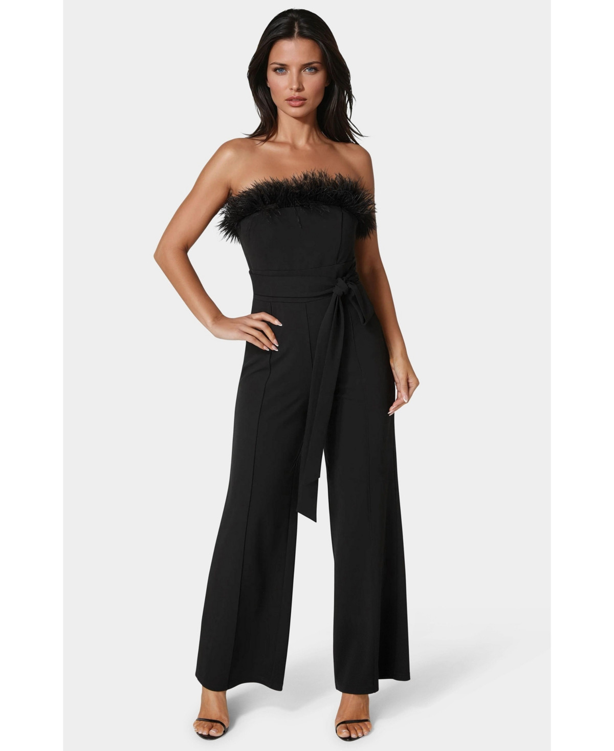Bebe Women's Strapless Feather Jumpsuit - Black | Macy's