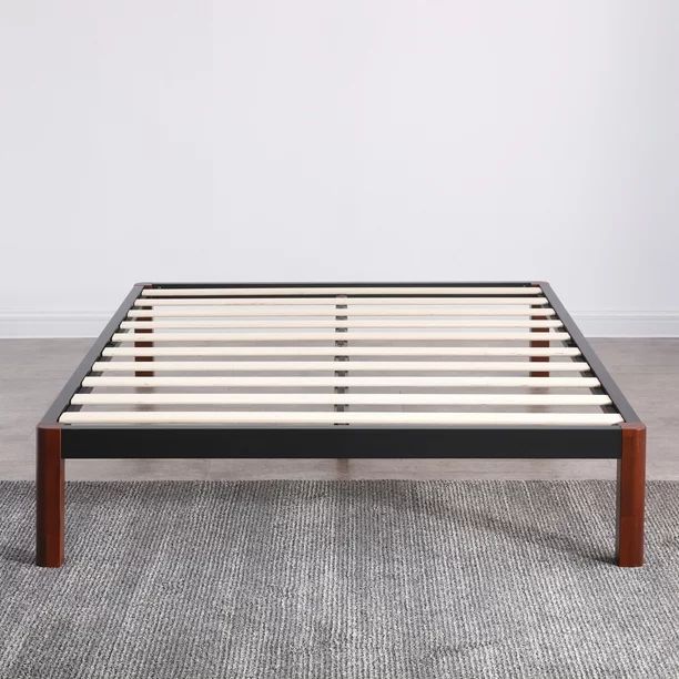Modern Sleep Devon Wood Slat and Metal Platform Bed Frame | Mattress Foundation, Multiple Sizes | Walmart (US)