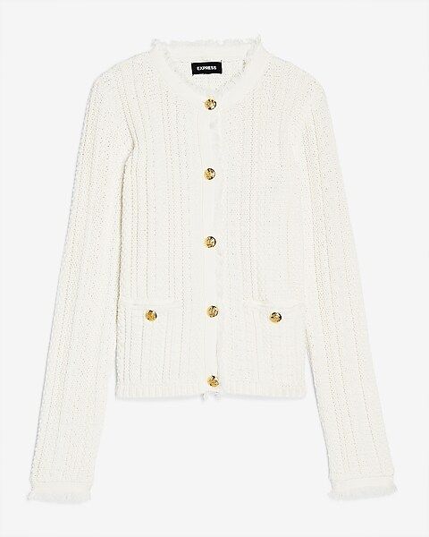 Button-Up Fringe Sweater Jacket | Express