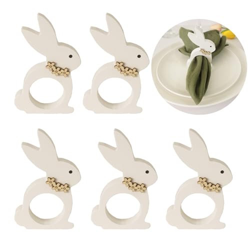 Utalek Easter Bunny Napkin Rings Set of 6, Wooden Bunny Napkin Rings, Rabbit Napkin Ring Holders for Easter Party Banquet Dinning Spring Table Decoration | Amazon (US)