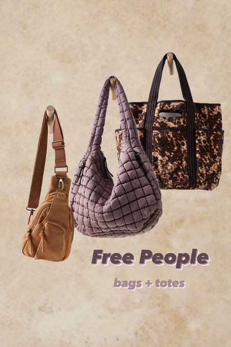 Top picks! ✨ Free People bags & totes 

Travel 
Mom bag 
Everyday bag 
Tote 
Purse 
Sling 
Diaper bag
Toddler bag 