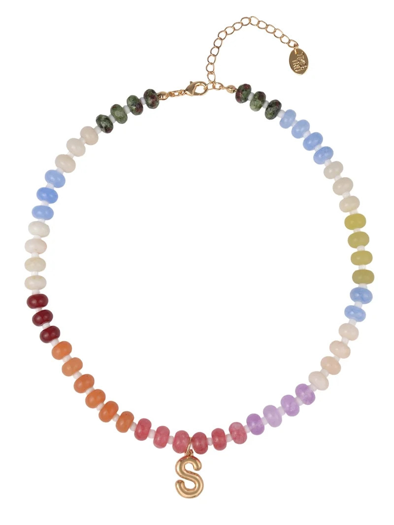 Time and Tru Goldtone Multicolored Bead Initial "S" Necklace | Walmart (US)