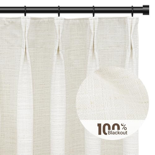 100% Blackout Shield Pinch Pleated Curtains 84 Inch Length 2 Panels Set, Linen Blackout Curtains for Bedroom/Living Room, Thermal Insulated Blackout Drapes with Liner, W40xL84, Ivory | Amazon (US)