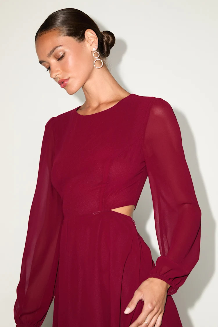 Garden Bliss Wine Red Long Sleeve Cutout Mini Dress | Lulus