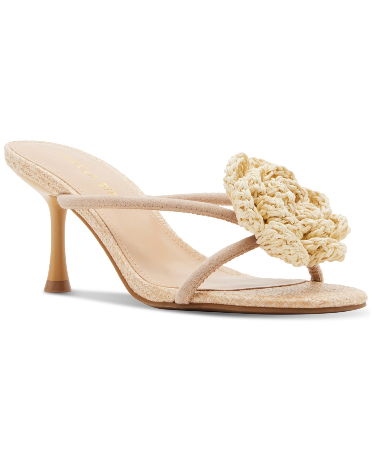 Madden Girl Bellamy Flower Strappy Mid-Heel Dress Sandals - Natural Raffia | Macy's
