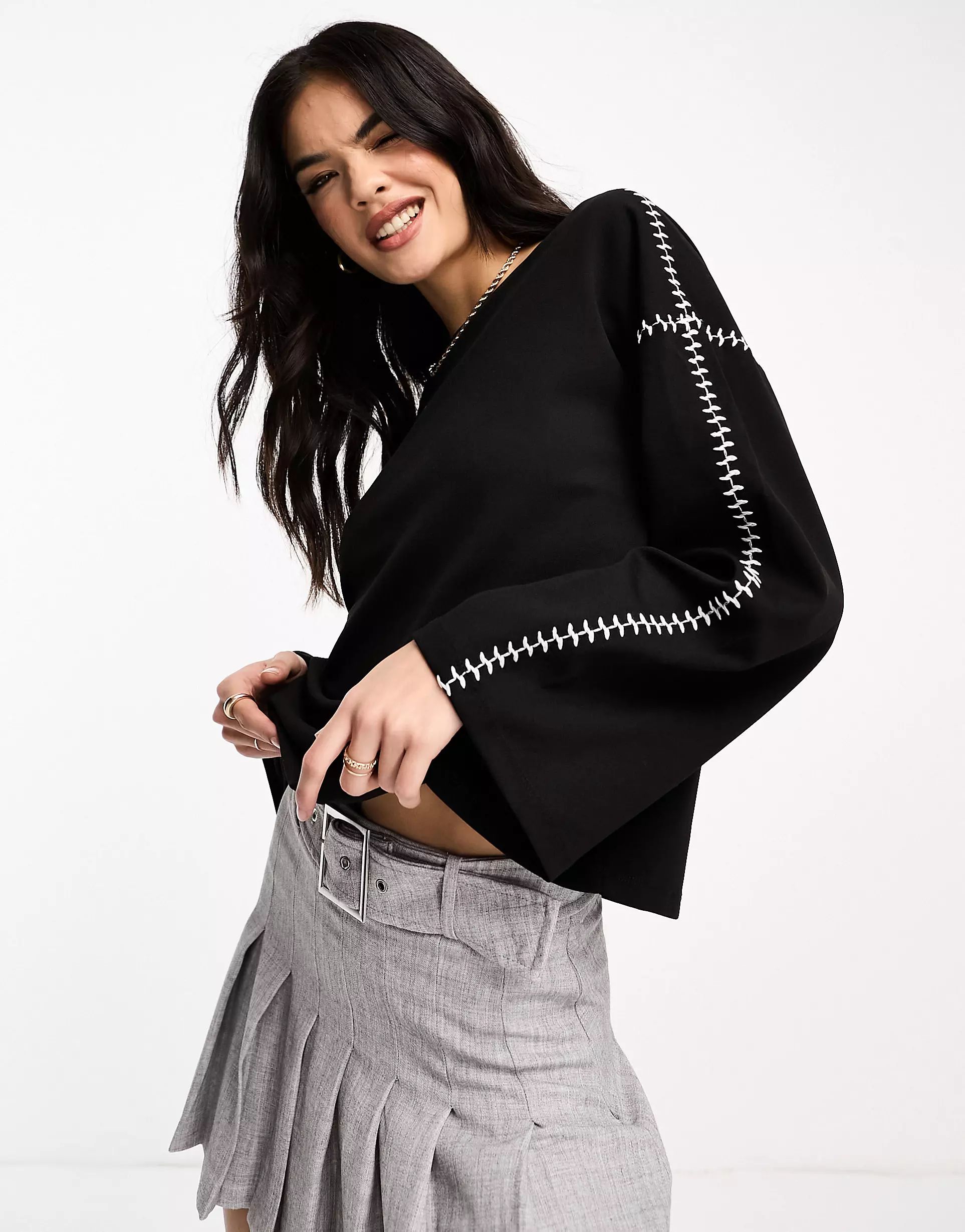 Vero Moda oversized jumper with contrast stitch detail in mono  | ASOS | ASOS (Global)