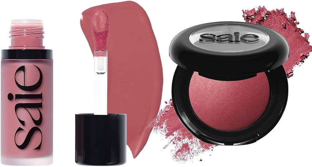 Saie Cheek Flush Duo - Dew Liquid Blush (.40 oz, Chilly), SuperSuede Baked Powder Blush (.01 oz, ... | Amazon (US)