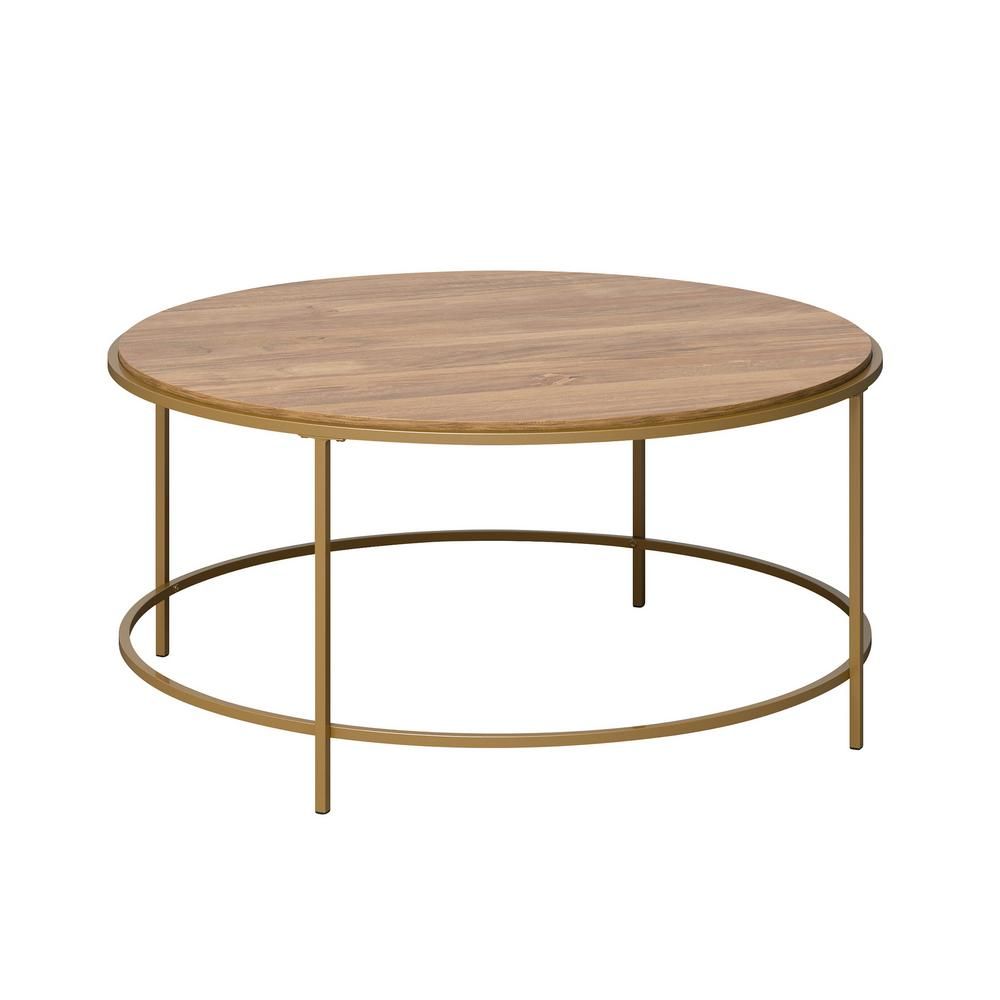 SAUDER International Lux 35.984 in. Satin Gold Round Engineered Wood Coffee Table with Sindoori Mang | The Home Depot