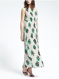 Gathered Floral Pleat Maxi Dress | Banana Republic US