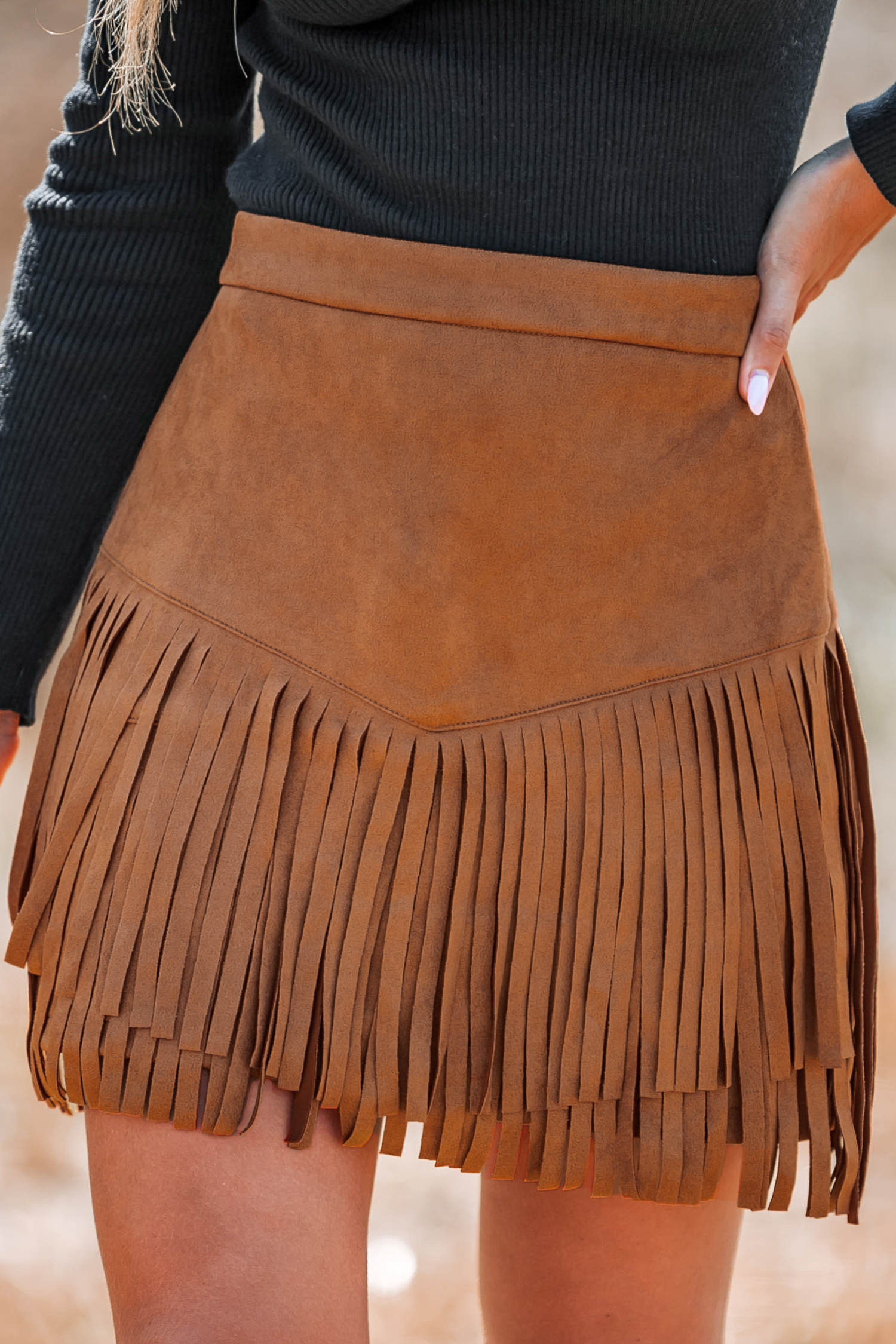 Terra Cotta High Waist Fringe Mini Skirt | Cupshe US