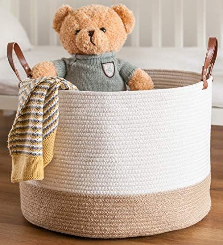 CHLOÉ + KAI Woven Rope Storage Basket (20” x 13”) for Nursery, Laundry and Living Room. Pill... | Amazon (US)