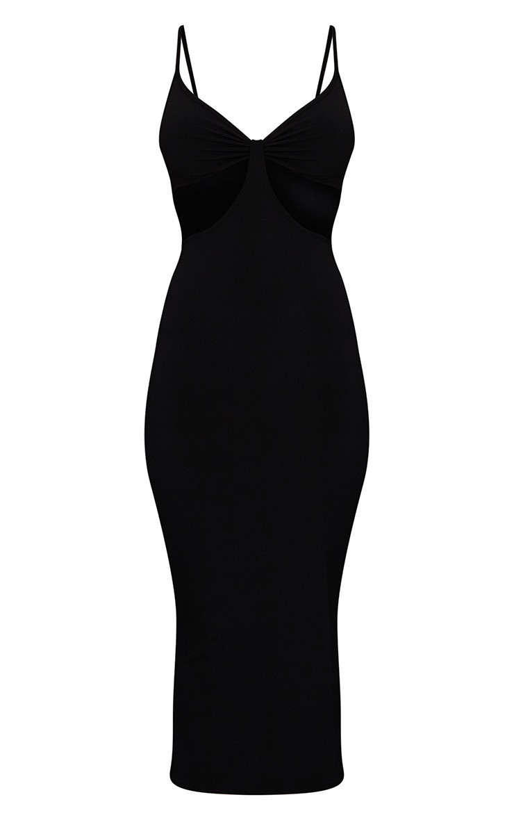 Black Strappy Cut Out Detail Slinky Midi Dress | PrettyLittleThing UK
