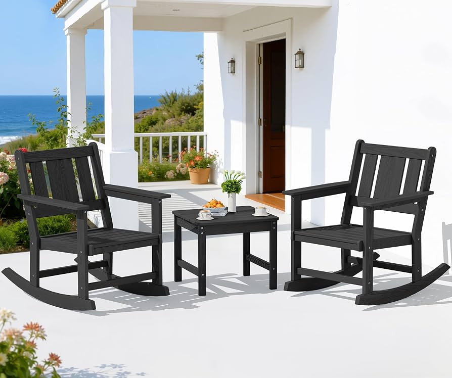 SERWALL Outdoor Rocking Chair Set of 2 with Side Table, All-Weather HDPE 3 Piece Patio Furniture ... | Amazon (US)