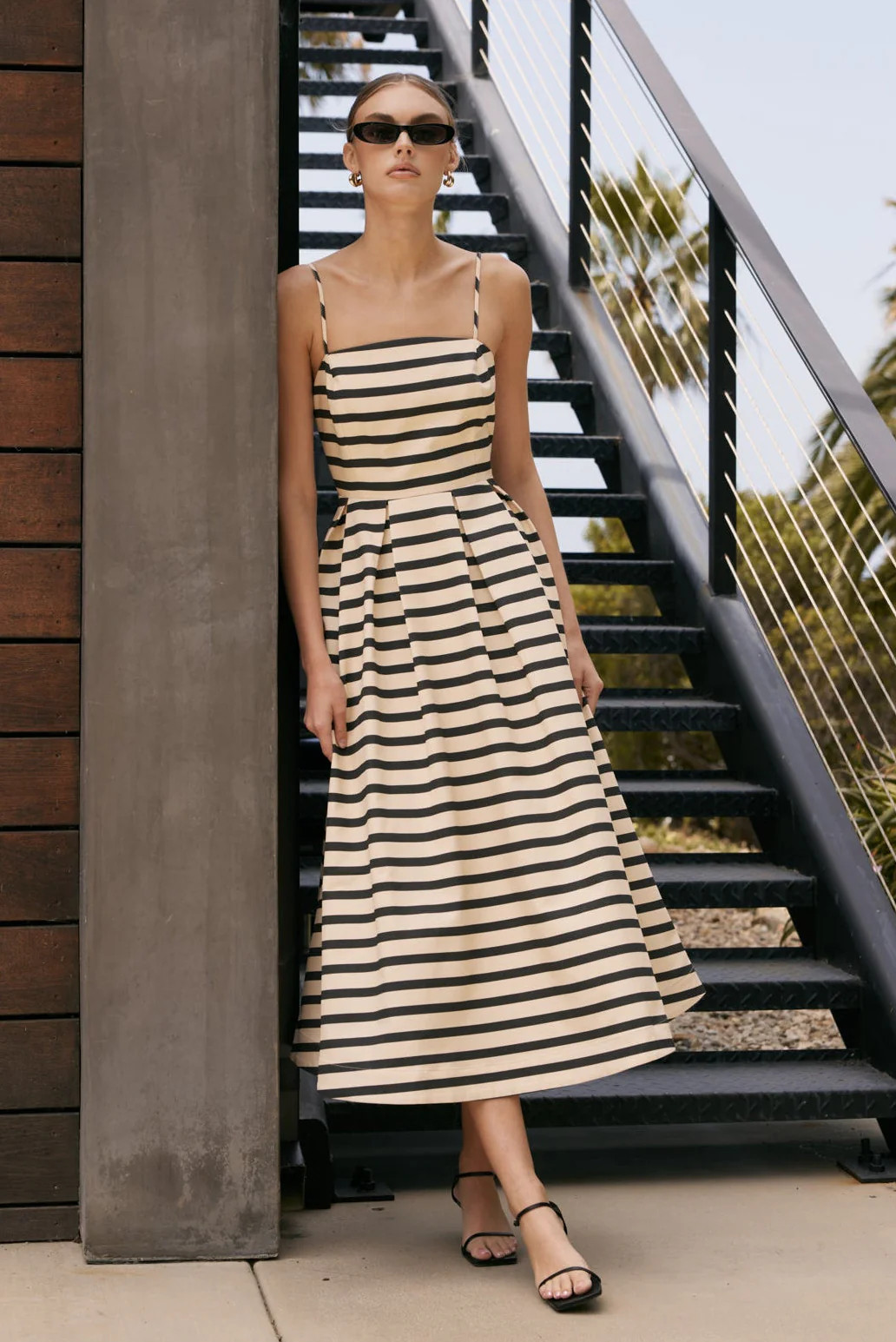 Striped Pleated Midi Dress | English Factory
