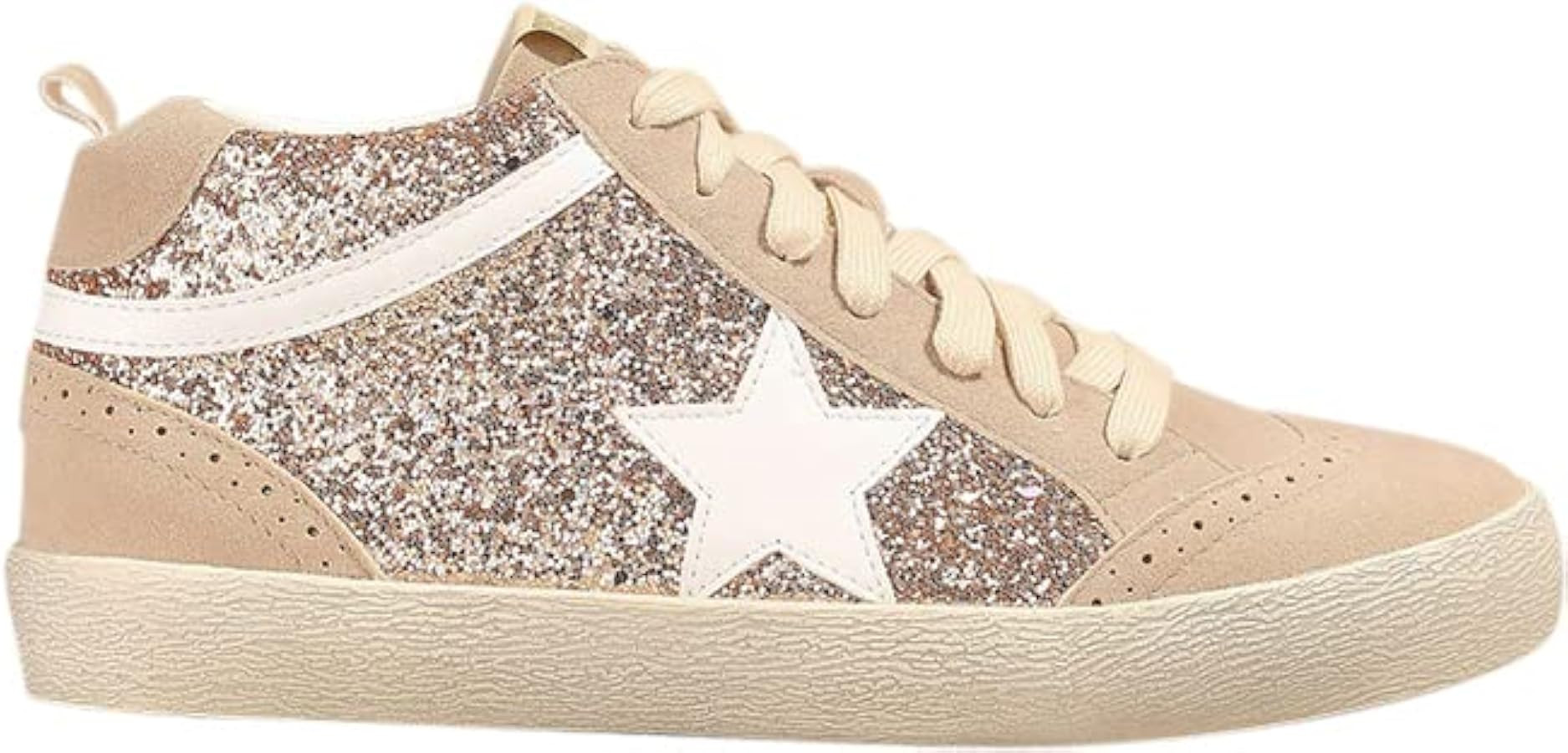 Mi.iM Daisy Rubber Sole Lace-up Glitter Suede Mid Star Sneakers | Amazon (US)