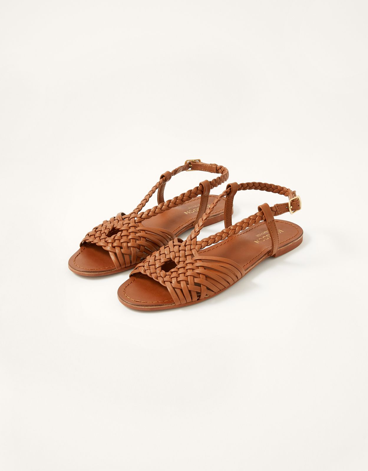 Plait Detail Leather Flat Sandals Tan | Monsoon (UK)