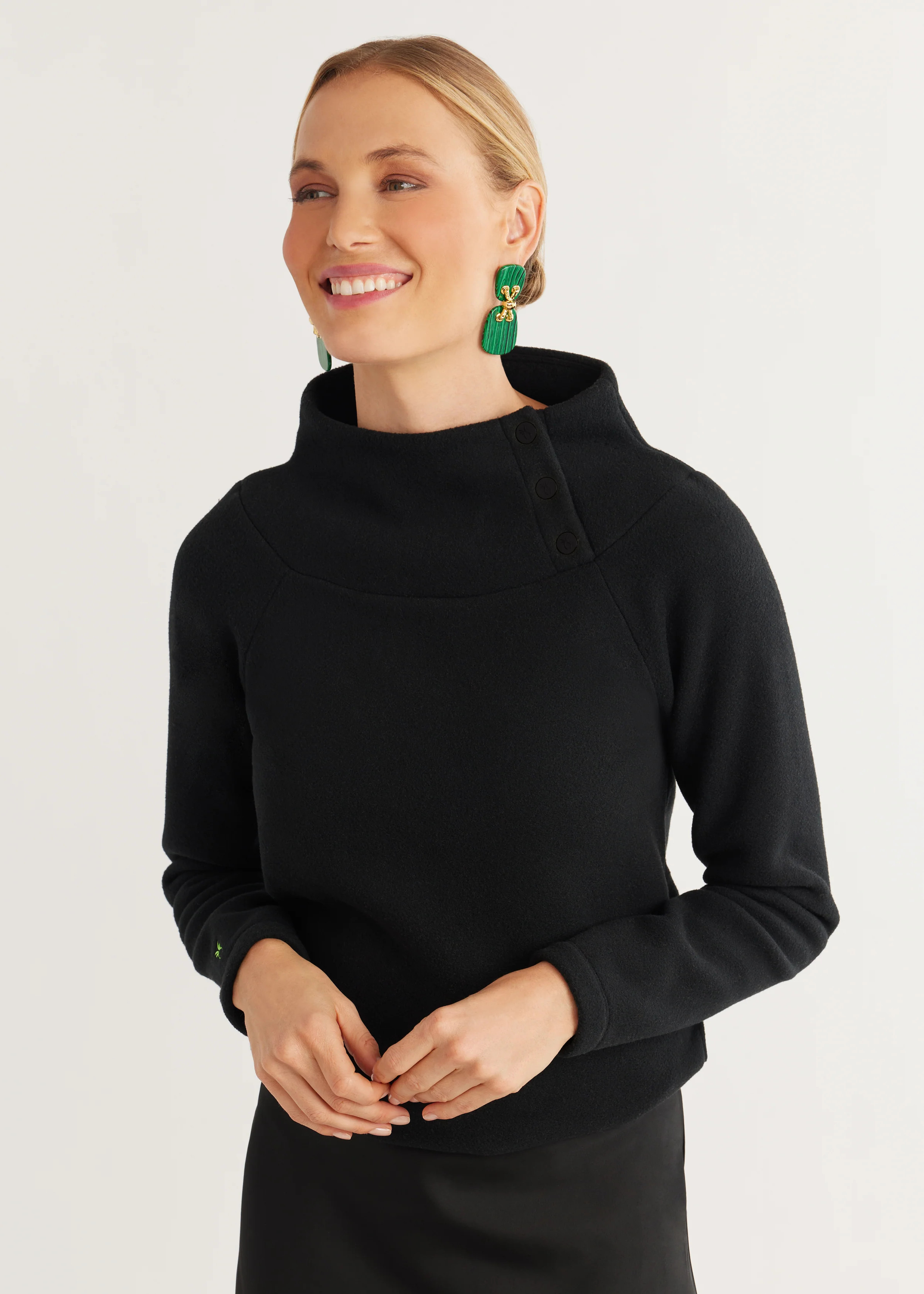 Marielle Mock Neck in Vello Fleece (Black) | Dudley Stephens