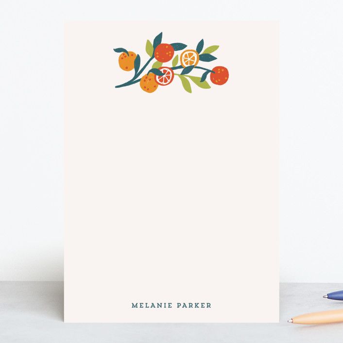"Orange Sprigs" - Customizable 5x7 Personalized Stationery in Orange by Rebecca Smith. | Minted