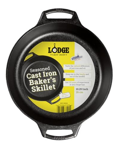 Lodge Seasoned Cast Iron Baker’s Skillet - Heavy Duty Baking Pan with Dual Handles - Oven Ready Cast Iron Bakeware for Desserts, Roasting & Baking - 10.25 Inches | Amazon (US)
