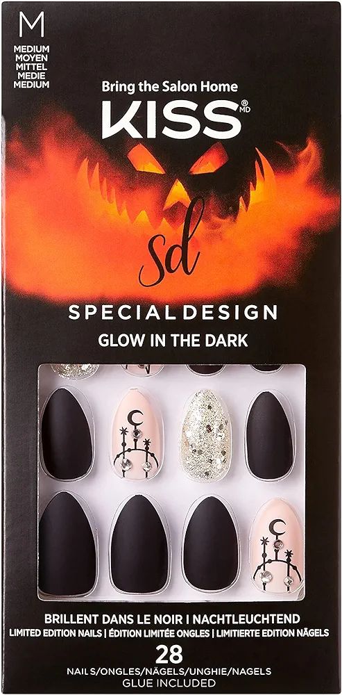 KISS Special Design Halloween Fake Nails, Glow-In-The-Dark, Style ‘Scary Skeletons’, with Pin... | Amazon (US)