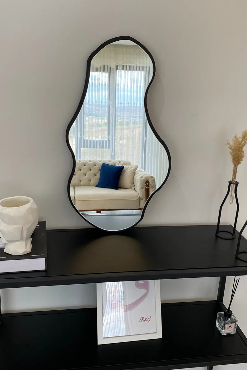 Black Asymmetrical Wavy Mirror for Wall, Irregular Mirror, Aesthetic Mirror Home Decor, Modern Mi... | Etsy (US)