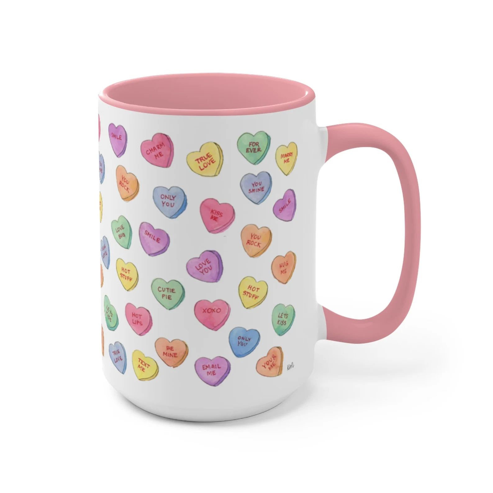 Valentine's Conversation Hearts Mug, Valentines Day Coffee Mug, 15 oz Mug, Pink Hearts Coffee Mug... | Etsy (US)