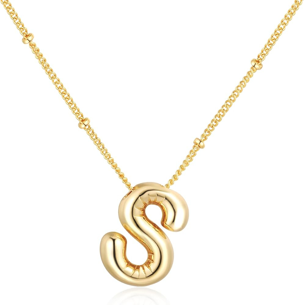 Bubble Letter Necklace Balloon Initial Necklaces for Women Girls Dainty Alphabet Pendant 14K Gold... | Amazon (US)