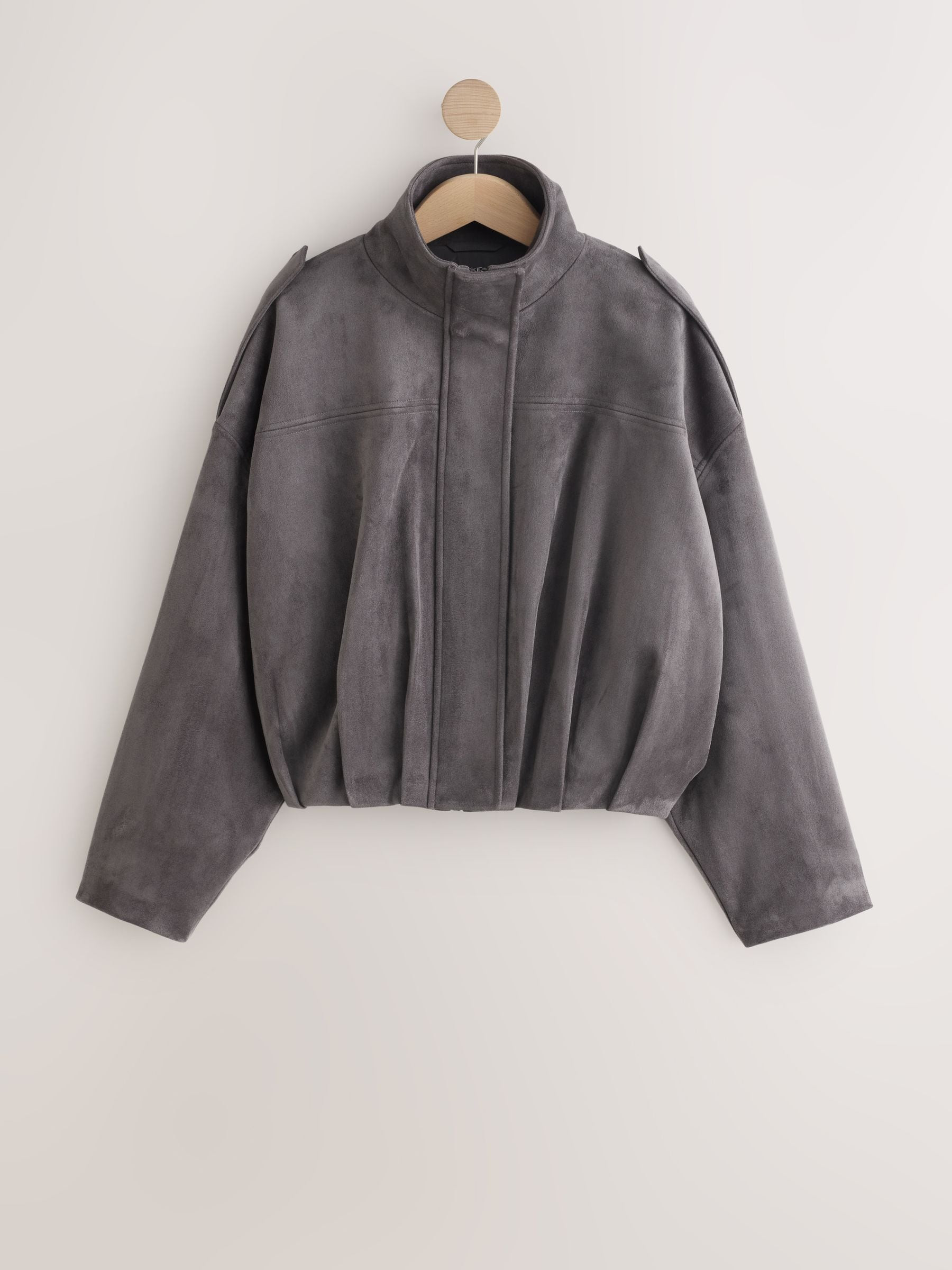 next Grey Faux Suede Funnel Neck Bomber Jacket | Next US