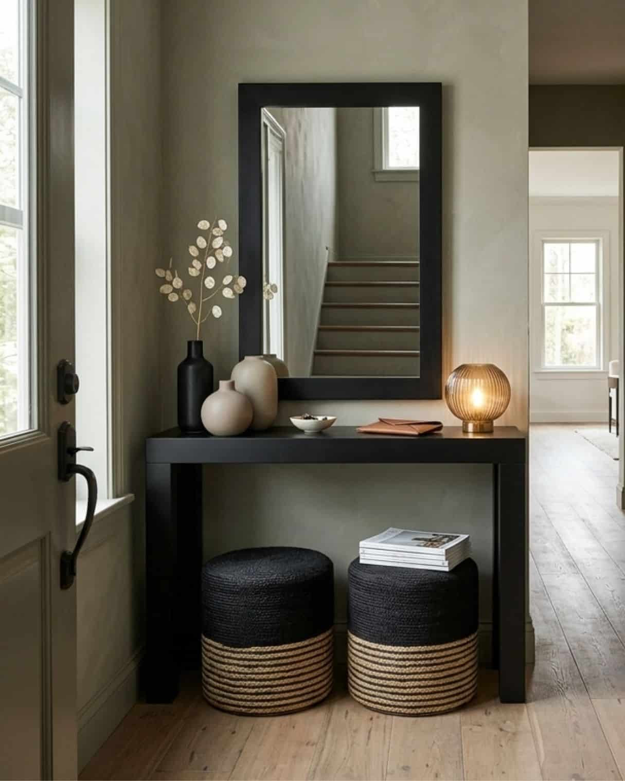 Moody modern small entryway design idea.

The mood board features furniture & decor from Amazon. The mockup is an approximation of how this mood board design could look in a home.

#LTKHome