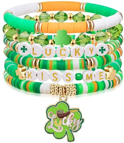 St. Patrick's Day Lucky Kiss Me Bracelet - Irish Shamrock Beaded Gift for Women & Friends | Amazon (US)