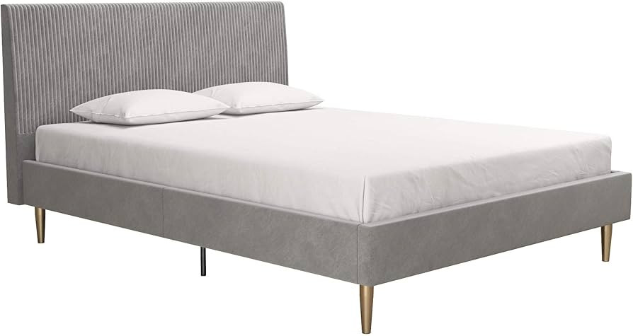Mr. Kate Daphne Upholstered Headboard and Modern Platform Frame Bed, Queen, Light Gray Velvet | Amazon (US)