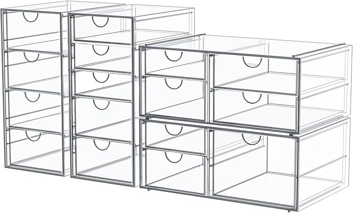 Makeup Organizer Storage with 16 Drawers, 4 Pcs Desktop Office Supplies, Desk Organizers, Clear A... | Amazon (US)
